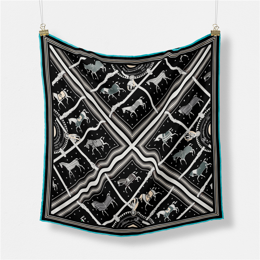 Face Scarf Mask - 53CM Brand Small Plaid Horse Printing