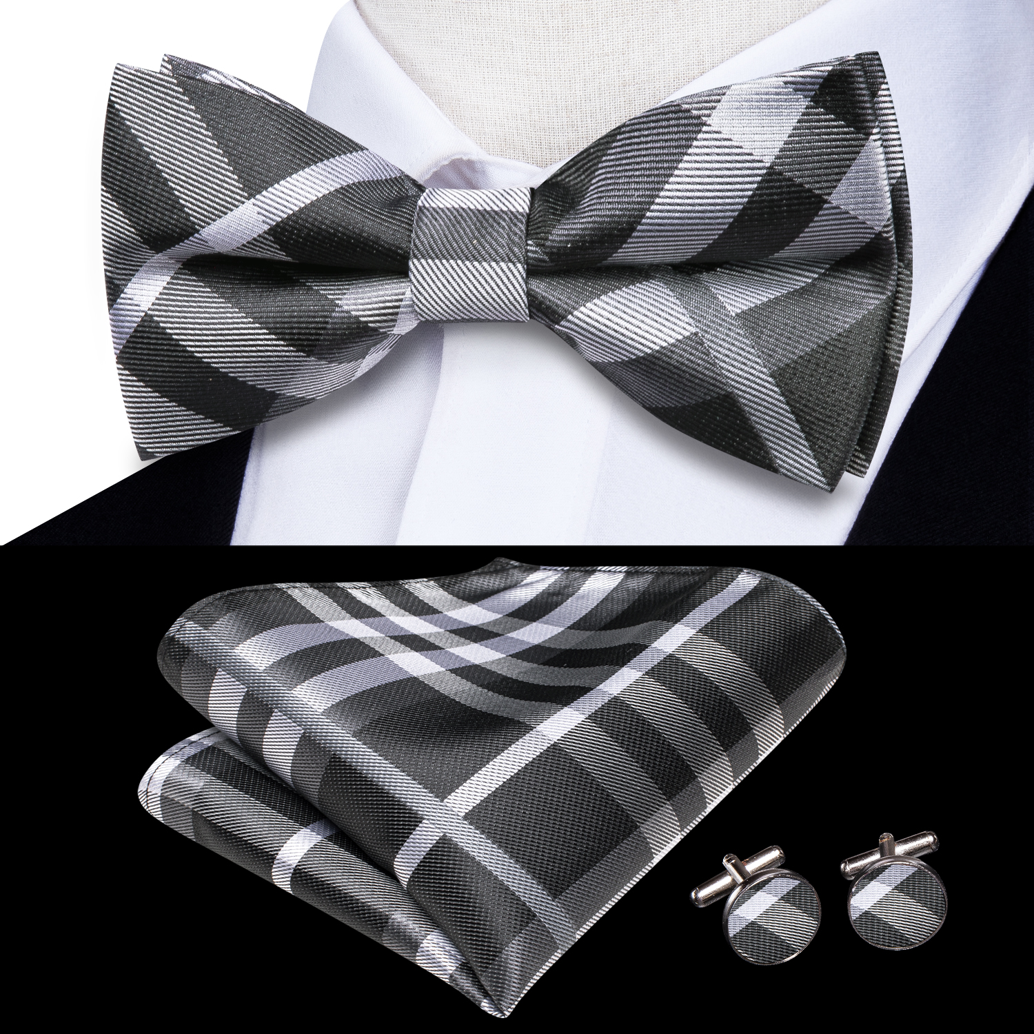 Hi-Tie Grey Plaid Jacquard Pre - Bow Tie Pre Tied recensione e prezzo