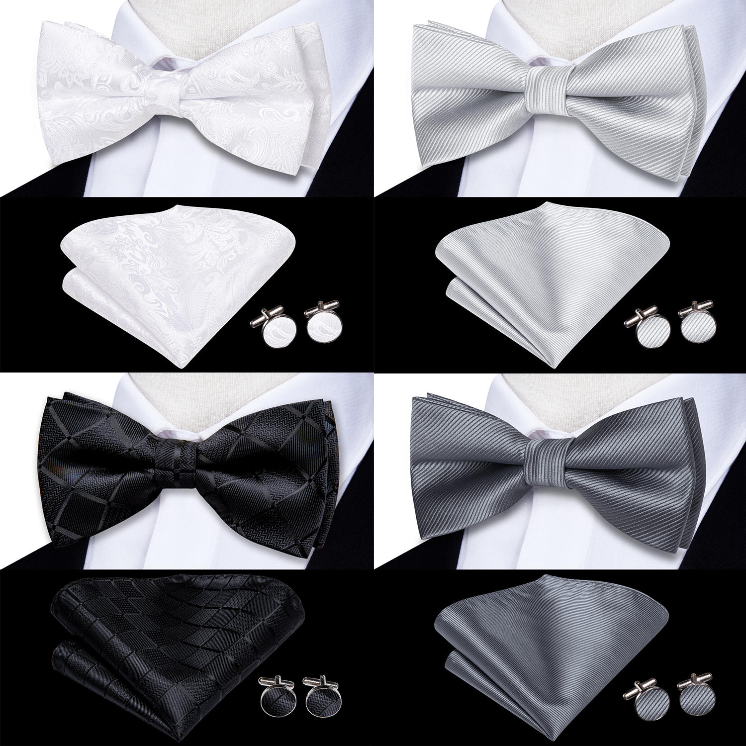 Hi-Tie Mens Bow Tie Hanky Cuff - Bow Tie Pre Tied recensione e prezzo