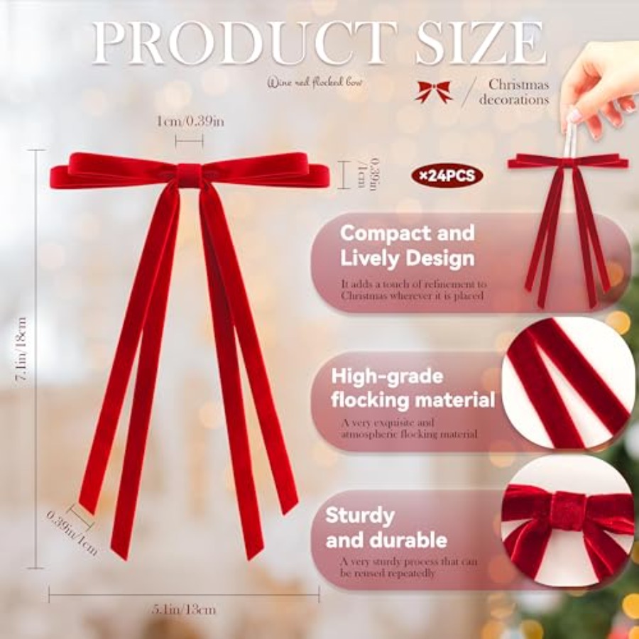 24 Pcs Christmas Bows for Tree - Bow Tie Pre Tied recensione e prezzo