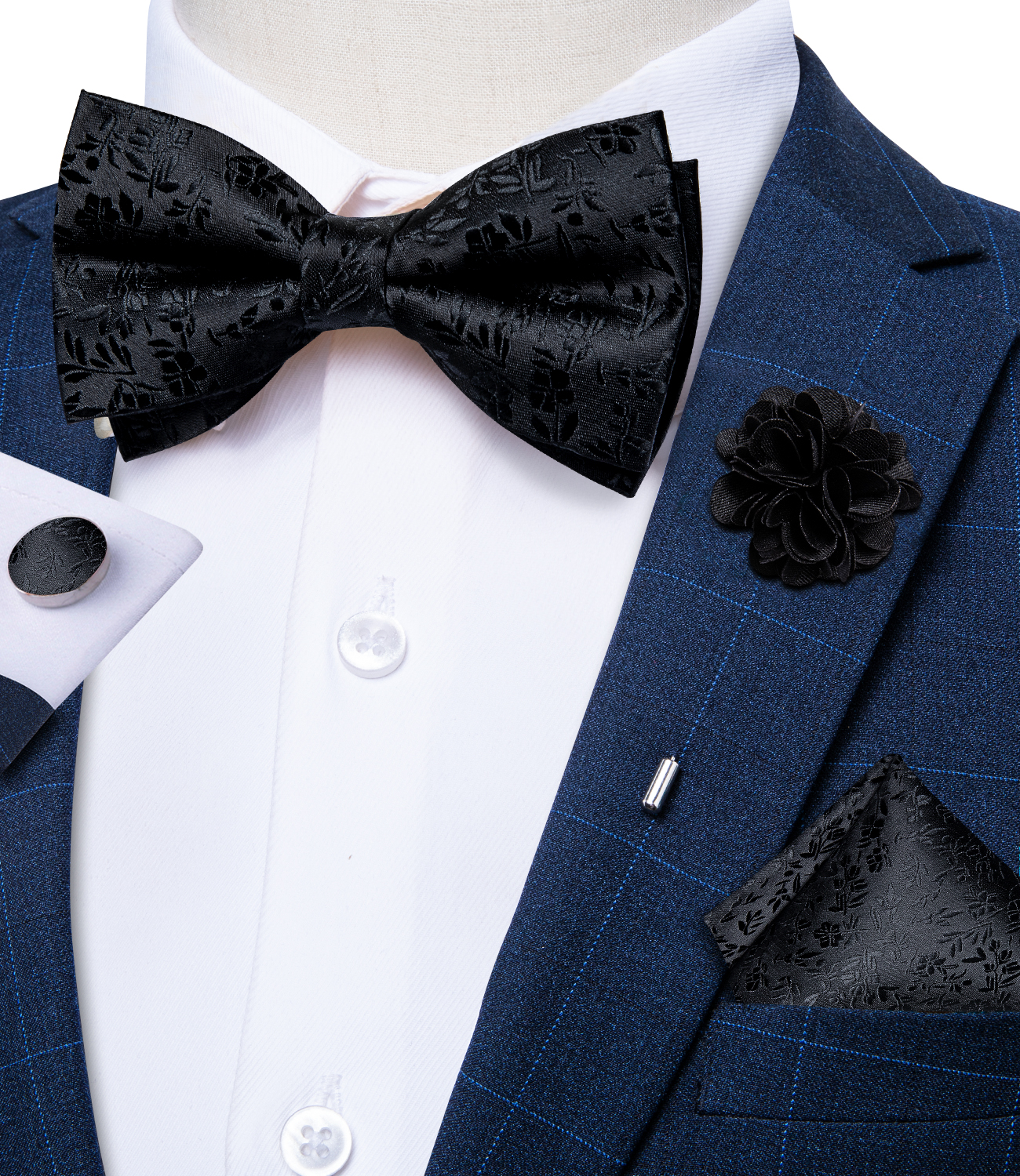 4Pcs Black Solid Floral Men's  - Bow Tie Pre Tied recensione e prezzo